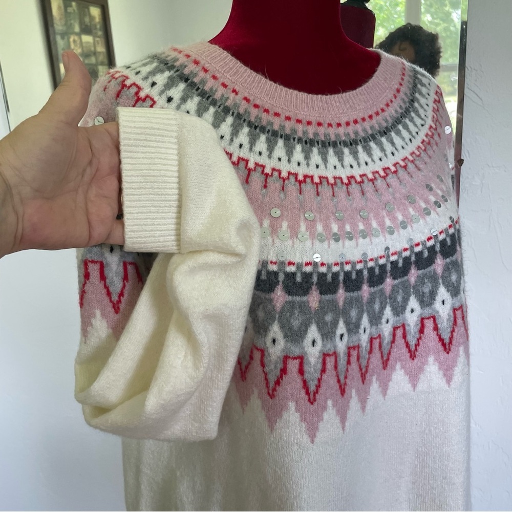 Talbots Acrylic Knit Sweater Pullover Precious Pink Black & Gray Size XL - Picture 4 of 9